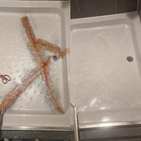 before and after pic of this massive shower tray that was repaired in Bournemouth