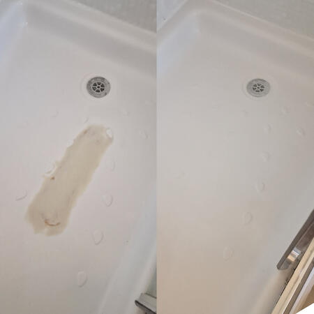 before and after picture of an acrylic shower tray crack Repair in Bristol