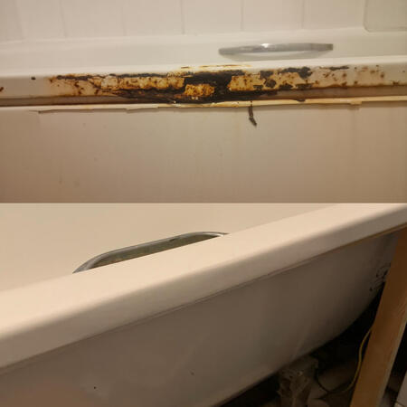 before and after picture of a steel bath with rust damage repaired in Weston-Super-Mare