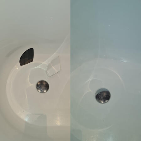 before and after picture of a ceramic sink crack repair in Gloucester
