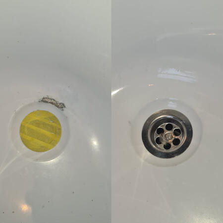 before and after picture of a cast iron bath enamel chip repair in Oxford