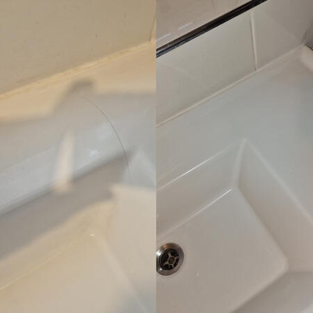before and after picture of a ceramic sink crack repair in Southampton