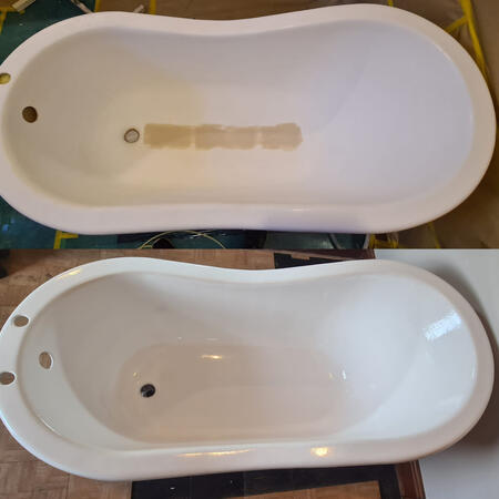 before and after picture of an acrylic bath crack repair in Bath Somerset