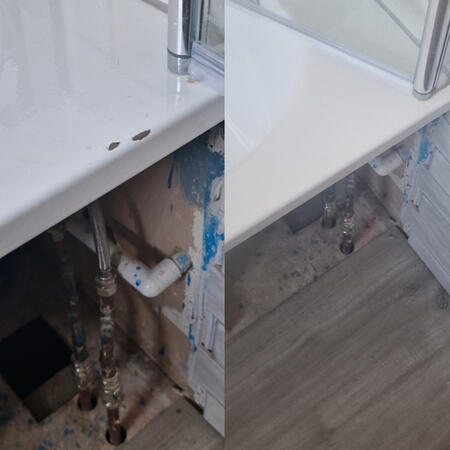steel bath enamel chip repair before and after . completd in Cardiff