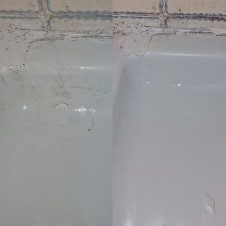 before and after picture of a shower tray crack that was completed in Cardiff
